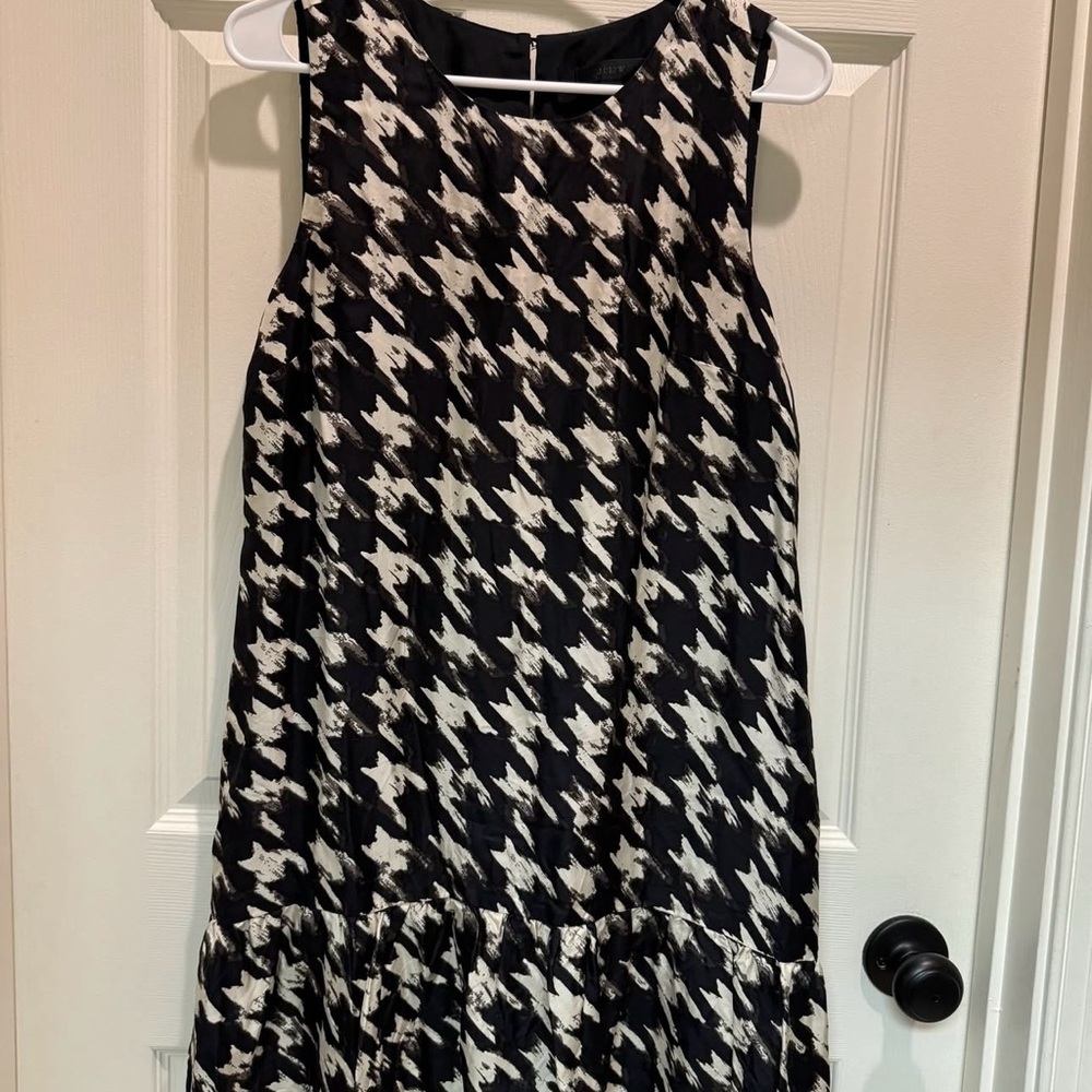 JCrew 8P Black and White Houndstooth Satin Dress